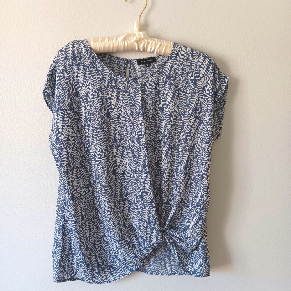 Pleione blue and white blouse with side knot size M